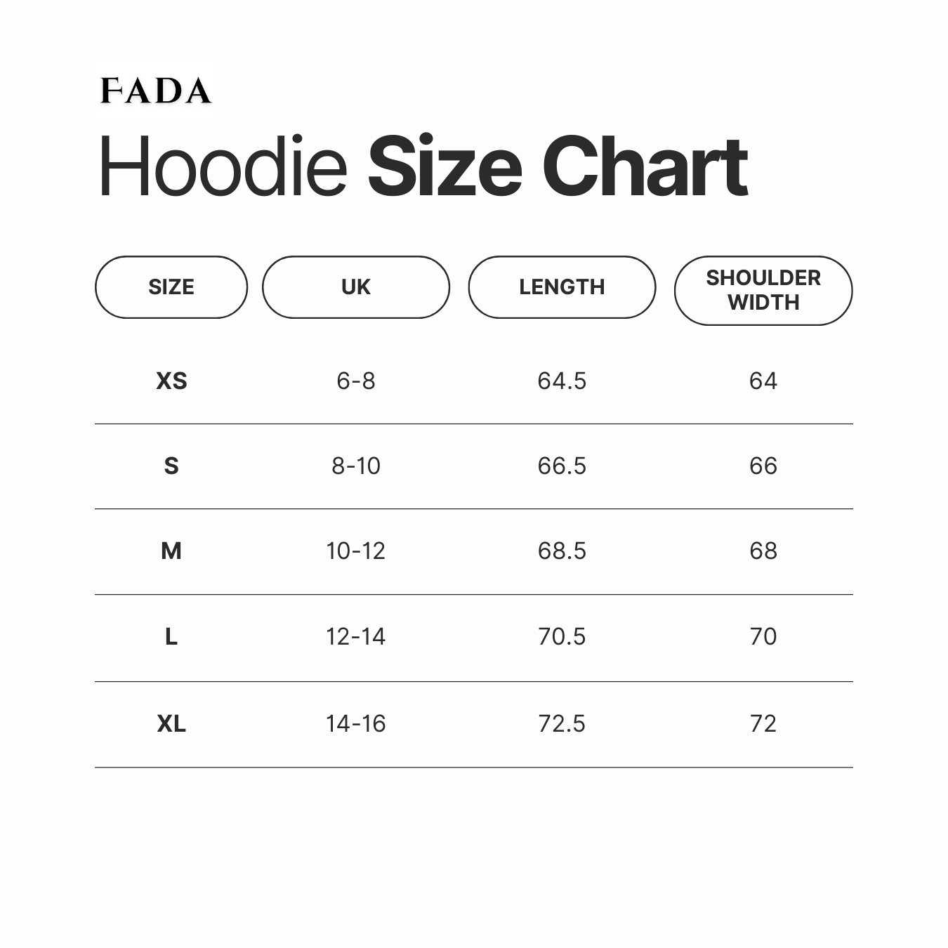 Oversized Hoodie Size Chart