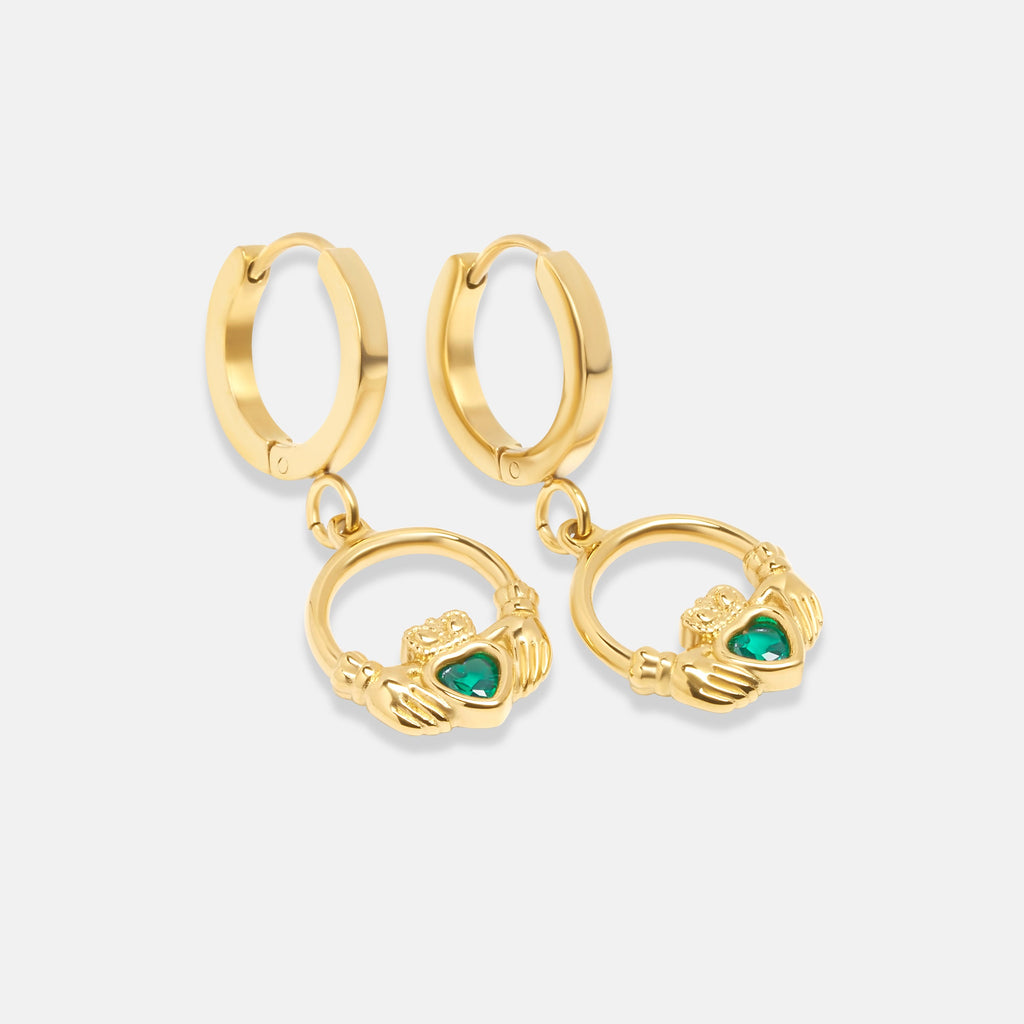 Emerald Claddagh Drop Earrings