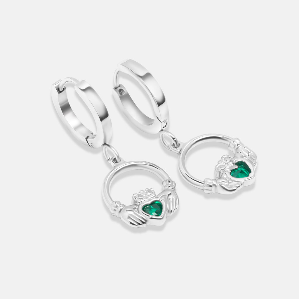 Emerald Claddagh Drop Earrings