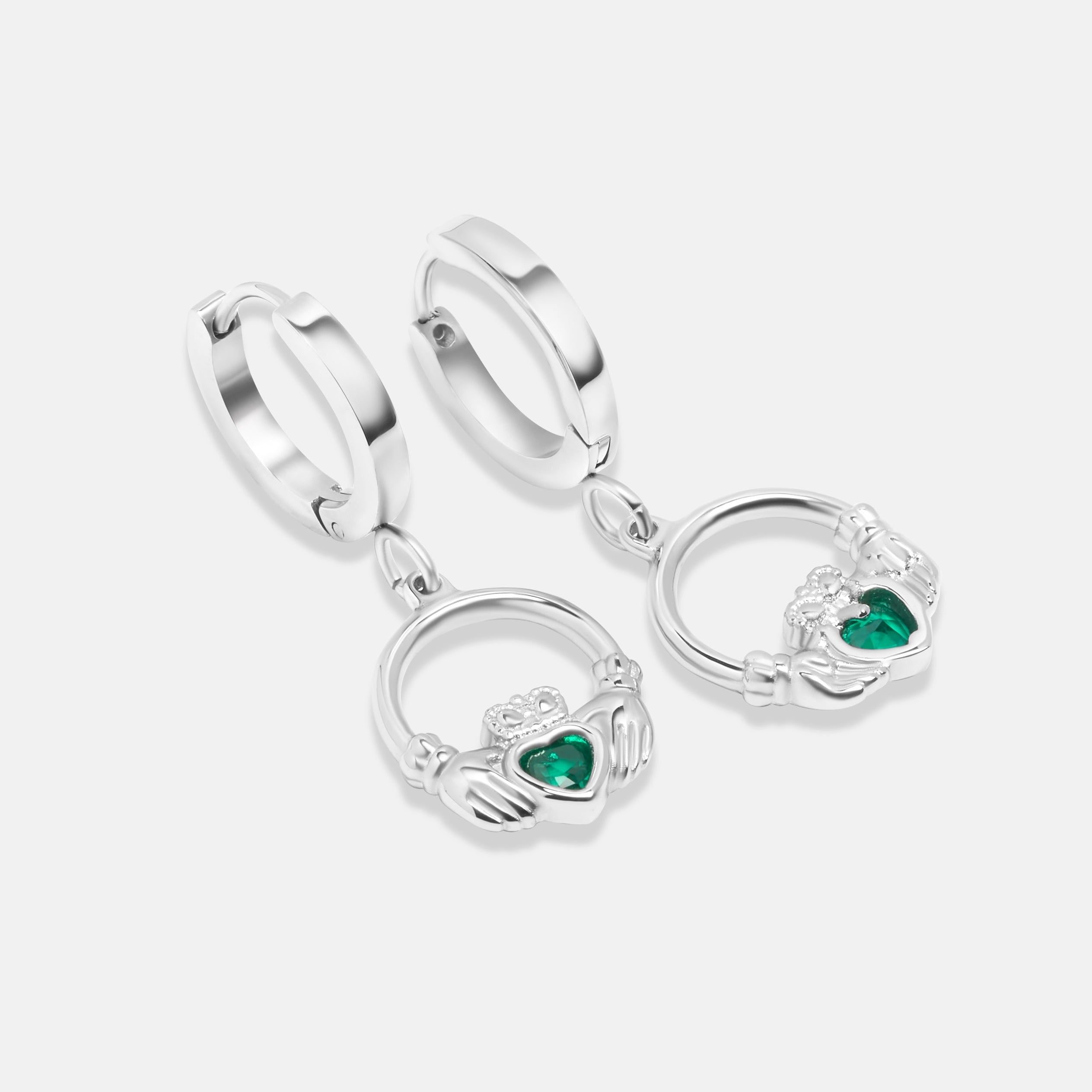 Emerald Claddagh Drop Earrings