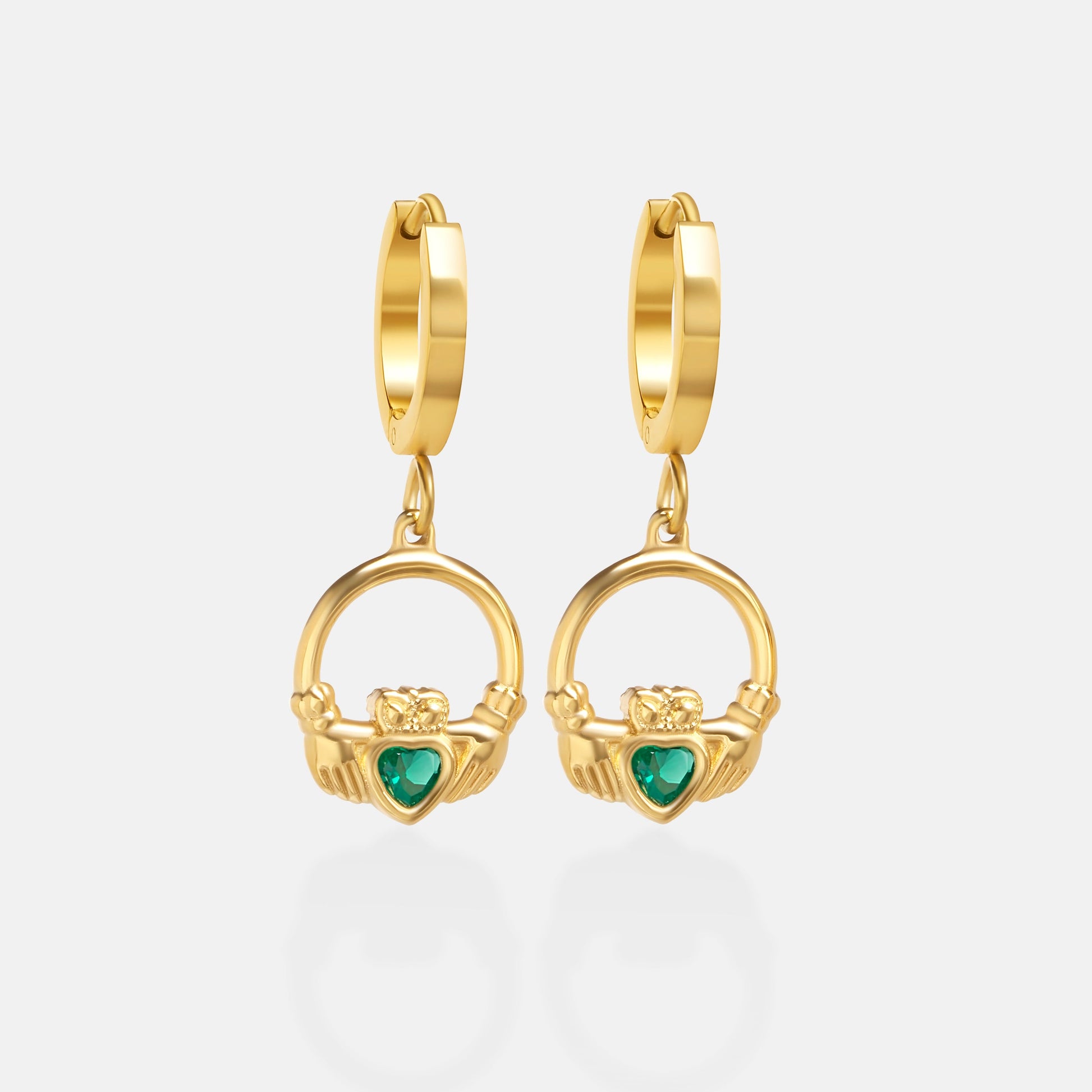 Emerald Claddagh Drop Earrings