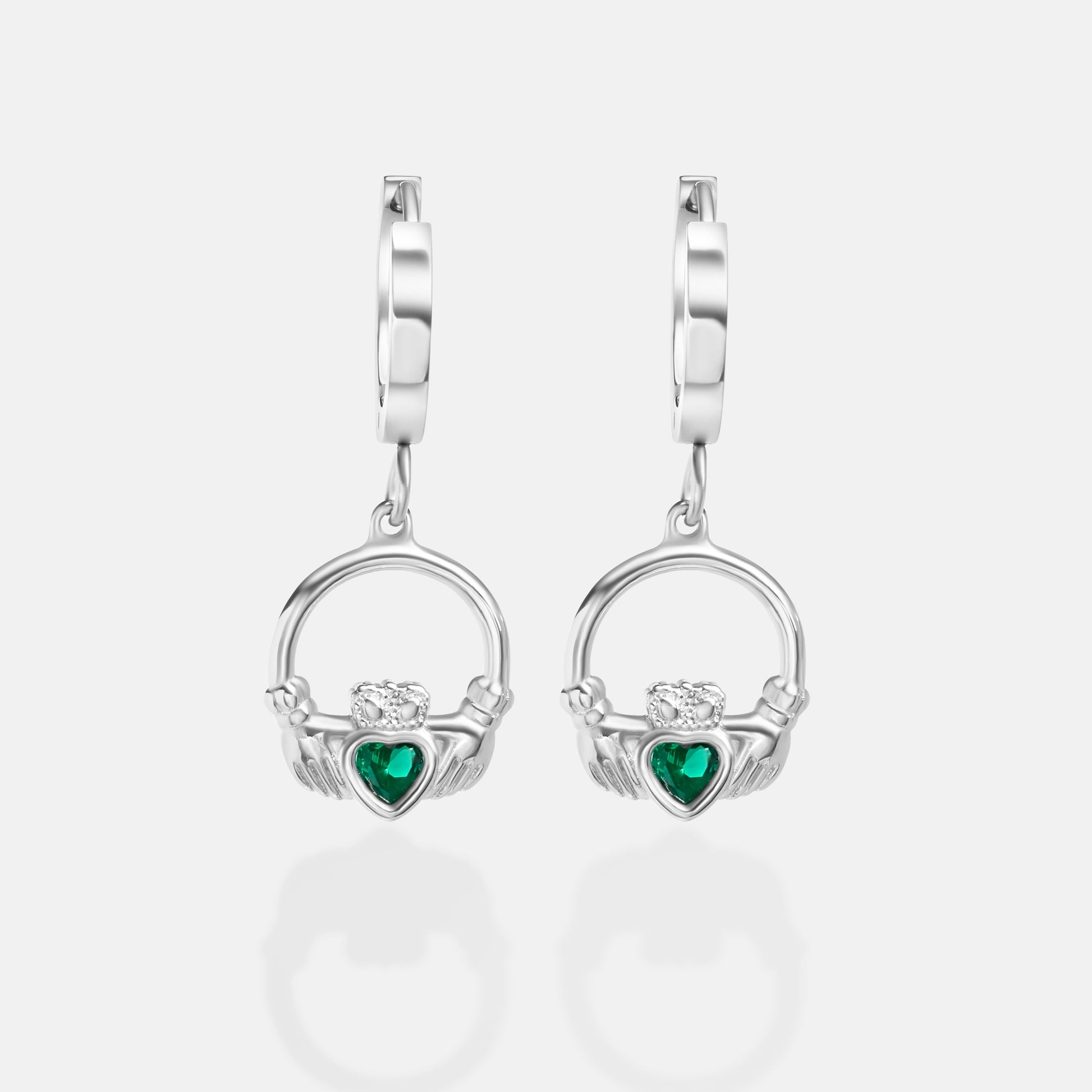 Emerald Claddagh Drop Earrings
